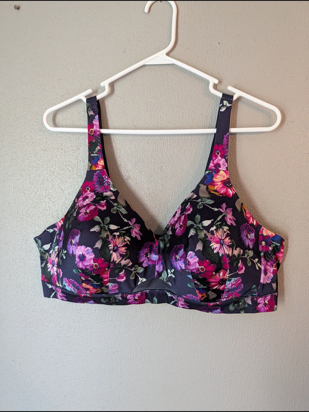 Cacique Floral Wireless Support Bra - Navy with Pink & Purple Flowers 46B